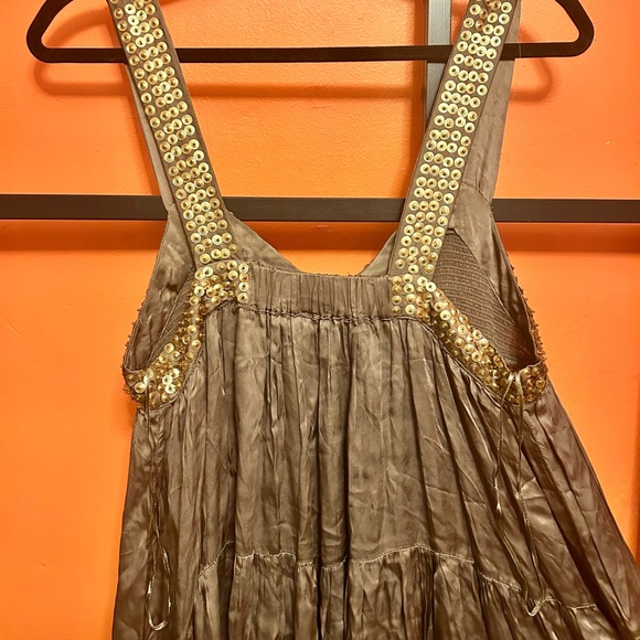 FP Satin Tiered Dress w/ Gold Sequin Straps – Flowy Festival Midi - Picture 6 of 6